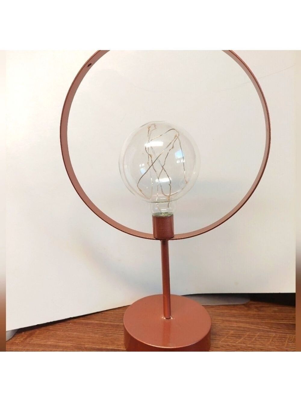 Vintage* 15.5" Circular Copper LED Battery-Operated Table Lamp